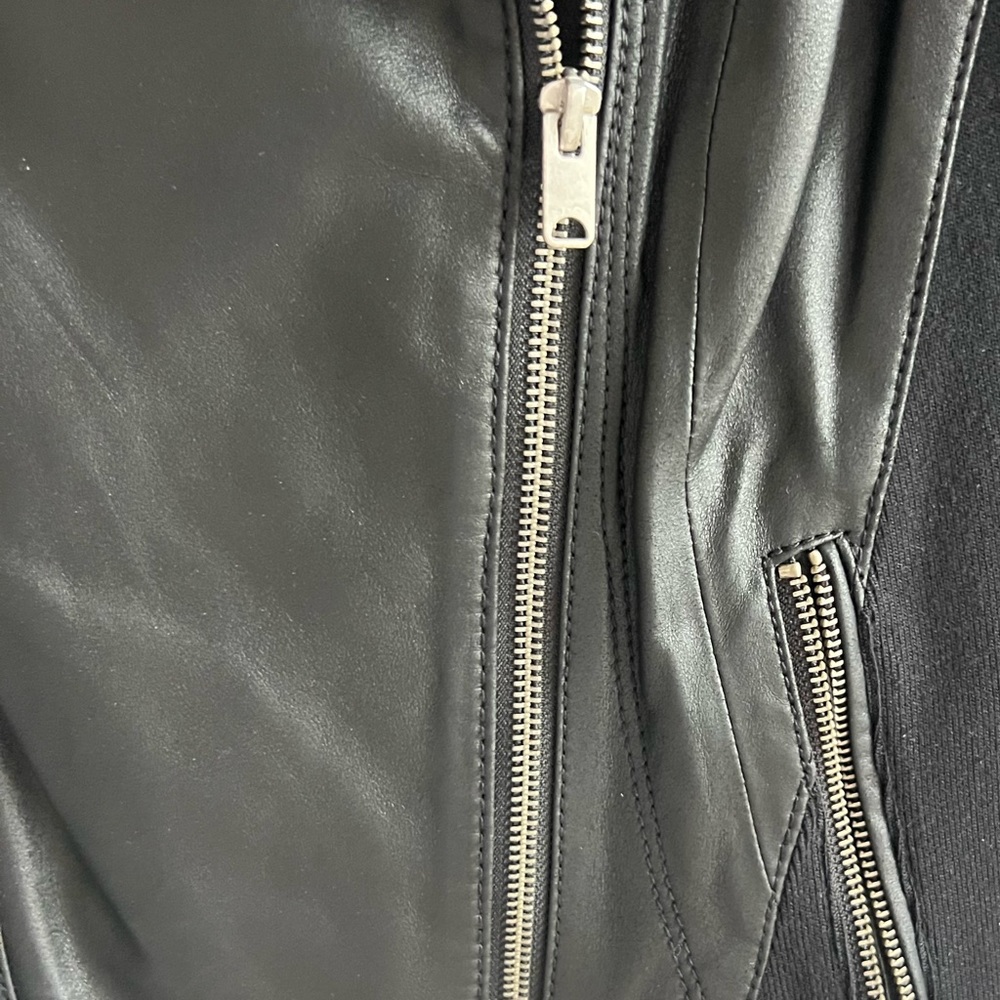 Andrew Marc. Faux Leather Ribbed Panel Jacket. - Picture 3 of 15